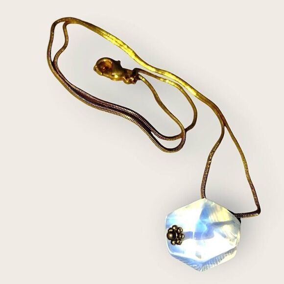 Necklace Milky Quartz Faceted Pendant Gold-Filled Brass Chain Long 19"‎ Classic - Picture 6 of 7